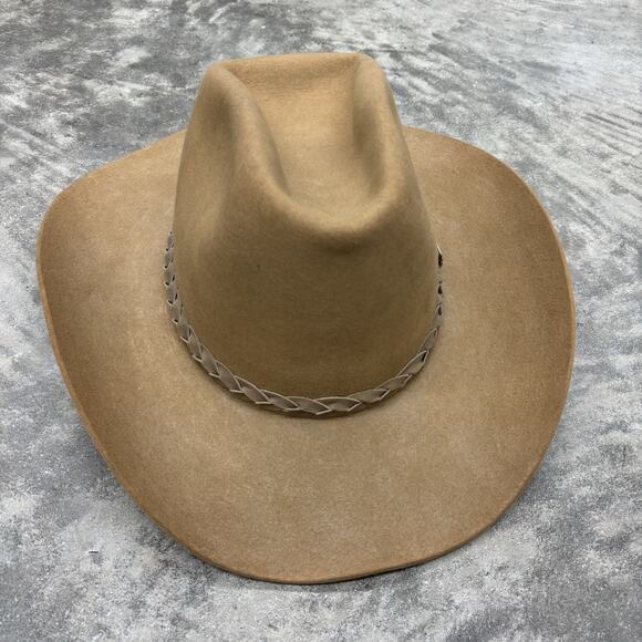 John B Stetson Company Western Hat Mens 4X Beaver Wide Brim Feather Braided Tan - Picture 2 of 16